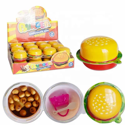 Mini-Schokoladenbecher in Hamburgerform mit Keks und Spielzeugsüßigkeit für Kinder